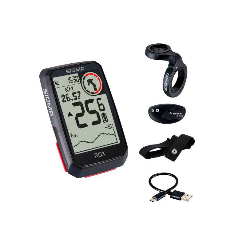 KIT CICLOCOMPUTADOR GPS SIGMA ROX 4.0 HR 30 FUNCIONES NEGRO