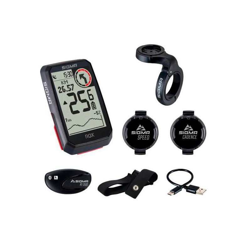 KIT CICLOCOMPUTADOR GPS SIGMA ROX 4.0 SENSOR 30 FUNCIONES NEGRO