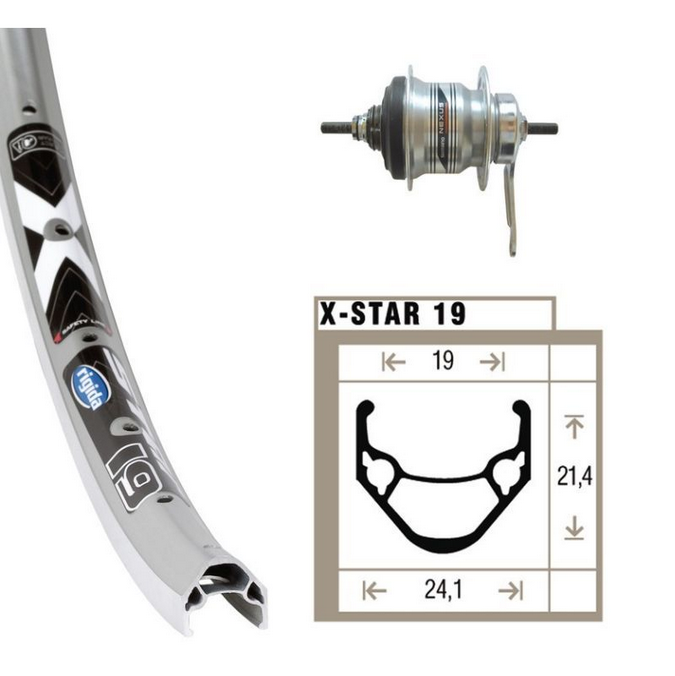 RUEDA TRASERA 24x1.75 WINORA X-STAR 19 36 AGUJEROS CONTRAPEDAL SHIMANO 128 mm 7V.PLATA (507-19)
